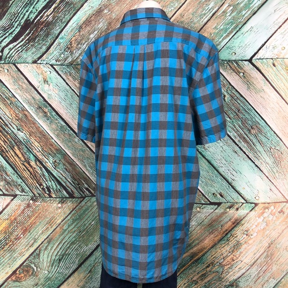 C3 - Vans Mens Teal Grey Plaid Short Sleeve Button Down - L - Picture 5 of 7